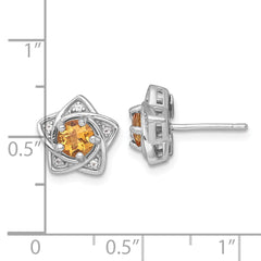 Sterling Silver Rhodium-plated Polished Citrine and White Topaz Star Post Earrings