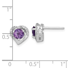 Sterling Silver Rhodium-plated Polished Amethyst and White Topaz Heart Post Earrings