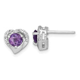 Sterling Silver Rhodium-plated Polished Amethyst and White Topaz Heart Post Earrings
