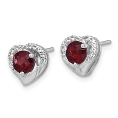 Sterling Silver Rhodium-plated Polished Garnet and White Topaz Heart Post Earrings