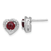 Sterling Silver Rhodium-plated Polished Garnet and White Topaz Heart Post Earrings