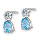 Sterling Silver Rhodium-plated Polished Light Swiss Blue Topaz Teardrop and Flower Post Earrings