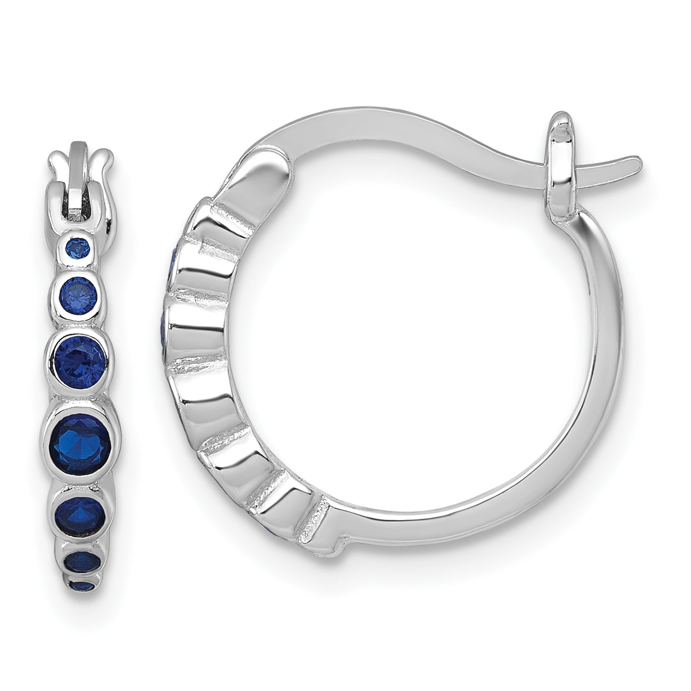Sterling Silver Rhodium-plated Graduated Blue Lab Created Sapphire Hoop Earrings