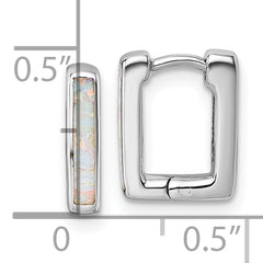 Sterling Silver Rhodium-plated Polished Lab Created Opal Square Hinged Hoop Earrings