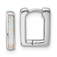 Sterling Silver Rhodium-plated Polished Lab Created Opal Square Hinged Hoop Earrings
