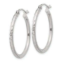 Sterling Silver 2mm Diamond Cut Hoop Earrings