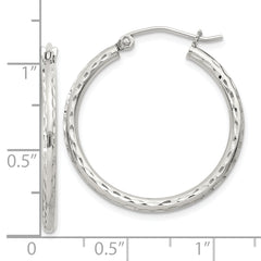 Sterling Silver 2mm Diamond Cut Hoop Earrings