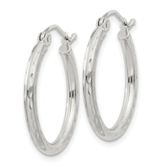 Sterling Silver 2mm Diamond Cut Hoop Earrings