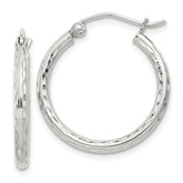 Sterling Silver 2mm Diamond Cut Hoop Earrings