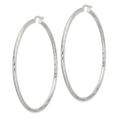 Sterling Silver 2.5mm Polished/Satin D/C Hoop Earrings
