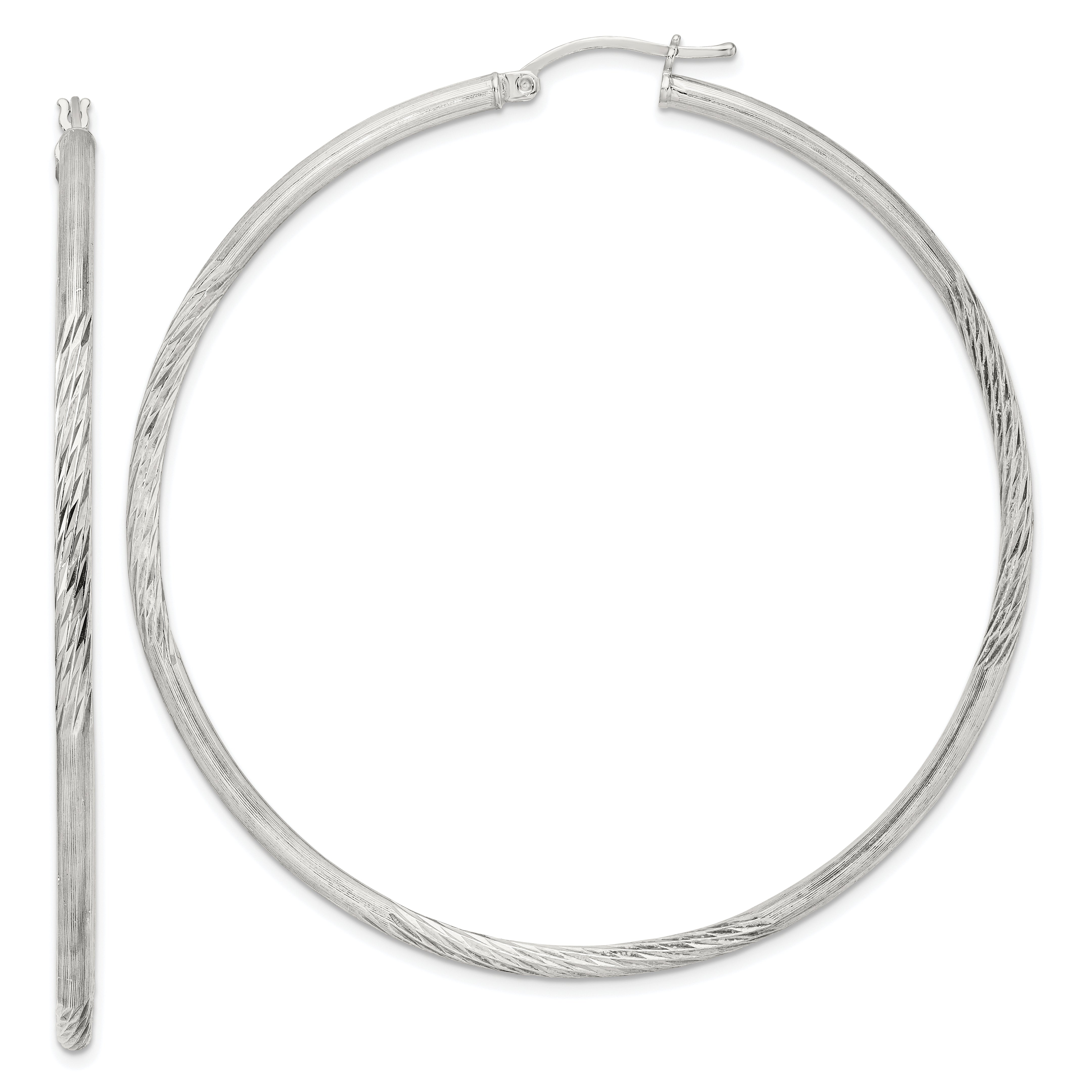 Sterling Silver 2.5mm Polished/Satin D/C Hoop Earrings