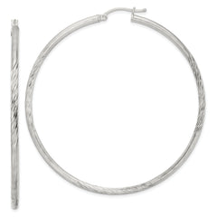 Sterling Silver 2.5mm Polished/Satin D/C Hoop Earrings
