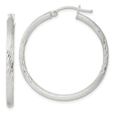 Sterling Silver 2.5mm Polished/Satin D/C Hoop Earrings