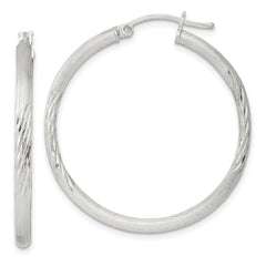 Sterling Silver 2.5mm Polished/Satin D/C Hoop Earrings