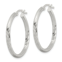 Sterling Silver 2.5mm Polished/Satin D/C Hoop Earrings