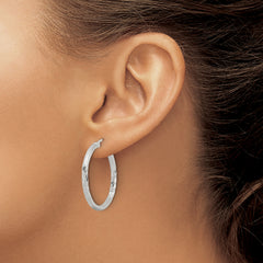 Sterling Silver 2.5mm Polished/Satin D/C Hoop Earrings