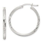Sterling Silver 2.5mm Polished/Satin D/C Hoop Earrings