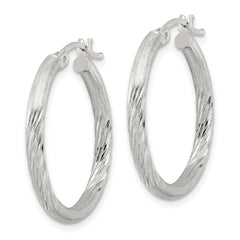 Sterling Silver 2.5mm Polished/Satin D/C Hoop Earrings