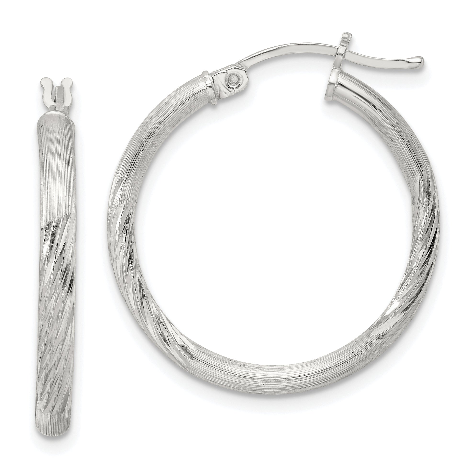 Sterling Silver 2.5mm Polished/Satin D/C Hoop Earrings