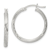 Sterling Silver 2.5mm Polished/Satin D/C Hoop Earrings