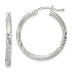 Sterling Silver 2.5mm Polished/Satin D/C Hoop Earrings