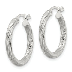 Sterling Silver 2.5mm Polished/Satin D/C Hoop Earrings