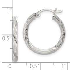 Sterling Silver 2.5mm Polished/Satin D/C Hoop Earrings