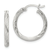 Sterling Silver 2.5mm Polished/Satin D/C Hoop Earrings