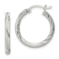 Sterling Silver 2.5mm Polished/Satin D/C Hoop Earrings