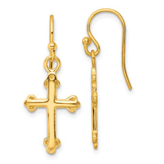 Sterling Silver Gold-tone Polished Budded Cross Dangle Earrings