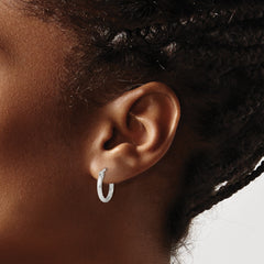 Sterling Silver 2mm Polished/Satin D/C Hoop Earrings
