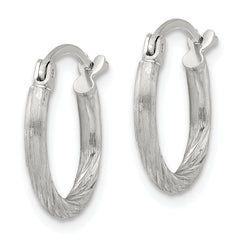Sterling Silver 2mm Polished/Satin D/C Hoop Earrings