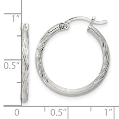 Sterling Silver 2mm Polished/Satin D/C Hoop Earrings
