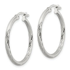 Sterling Silver 2mm Polished/Satin D/C Hoop Earrings