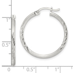 Sterling Silver 2mm Polished/Satin D/C Hoop Earrings