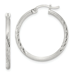 Sterling Silver 2mm Polished/Satin D/C Hoop Earrings