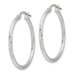 Sterling Silver 2mm Polished/Satin D/C Hoop Earrings