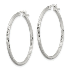Sterling Silver 2mm Polished/Satin D/C Hoop Earrings