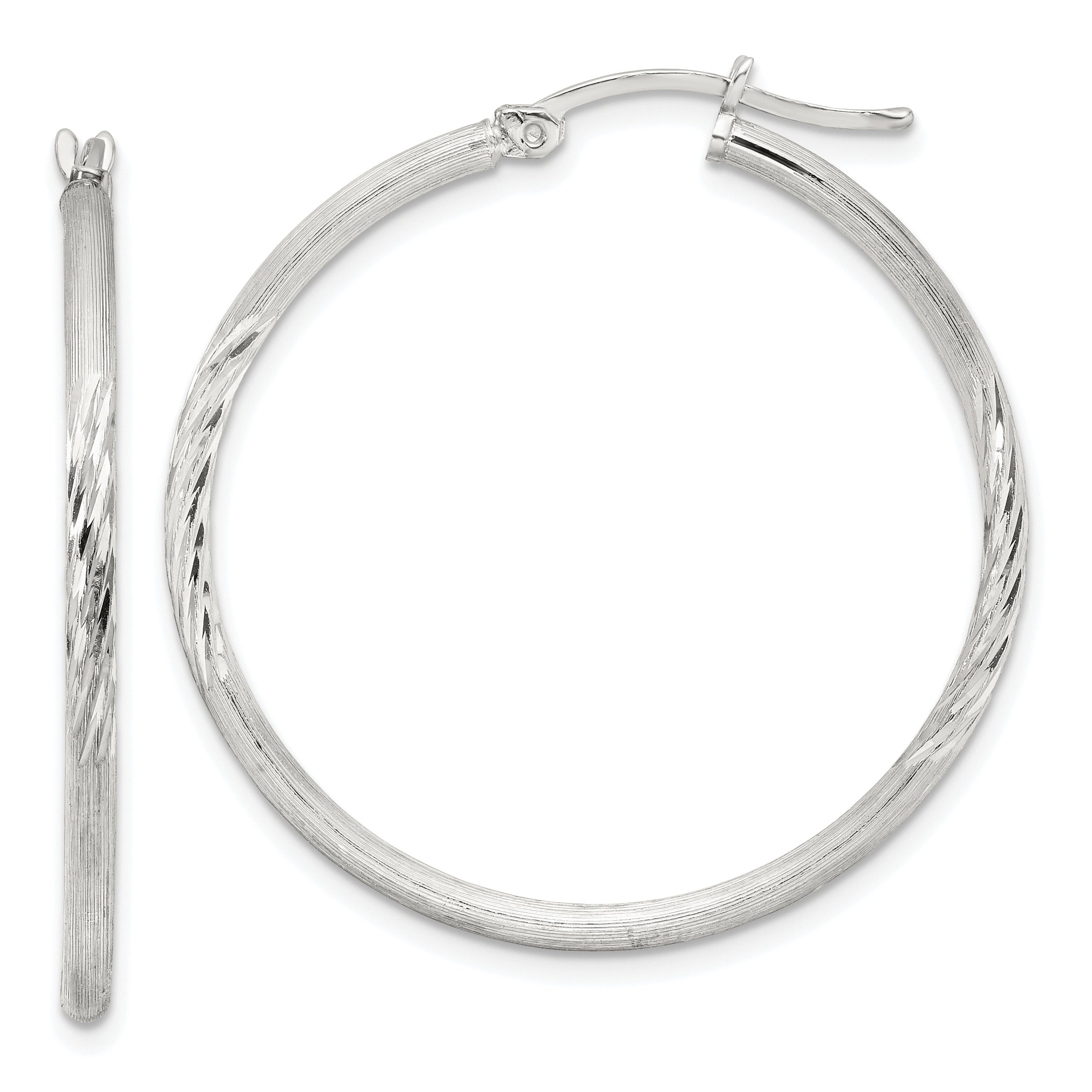 Sterling Silver 2mm Polished/Satin D/C Hoop Earrings