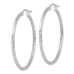 Sterling Silver 2mm Polished/Satin D/C Hoop Earrings