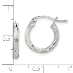 Sterling Silver 2.5mm Polished/Satin D/C Hoop Earrings
