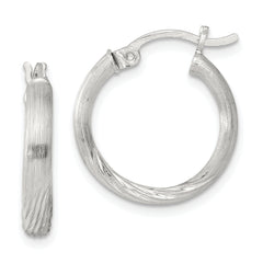 Sterling Silver 2.5mm Polished/Satin D/C Hoop Earrings