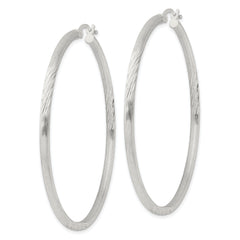 Sterling Silver 2.5mm Polished/Satin D/C Hoop Earrings