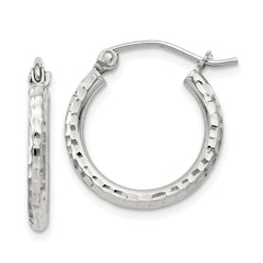 Sterling Silver 2mm Diamond Cut Hoop Earrings