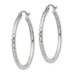 Sterling Silver 2mm Diamond Cut Hoop Earrings