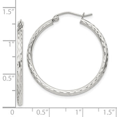 Sterling Silver 2mm Diamond Cut Hoop Earrings