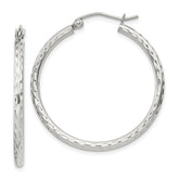 Sterling Silver 2mm Diamond Cut Hoop Earrings