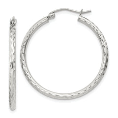 Sterling Silver 2mm Diamond Cut Hoop Earrings