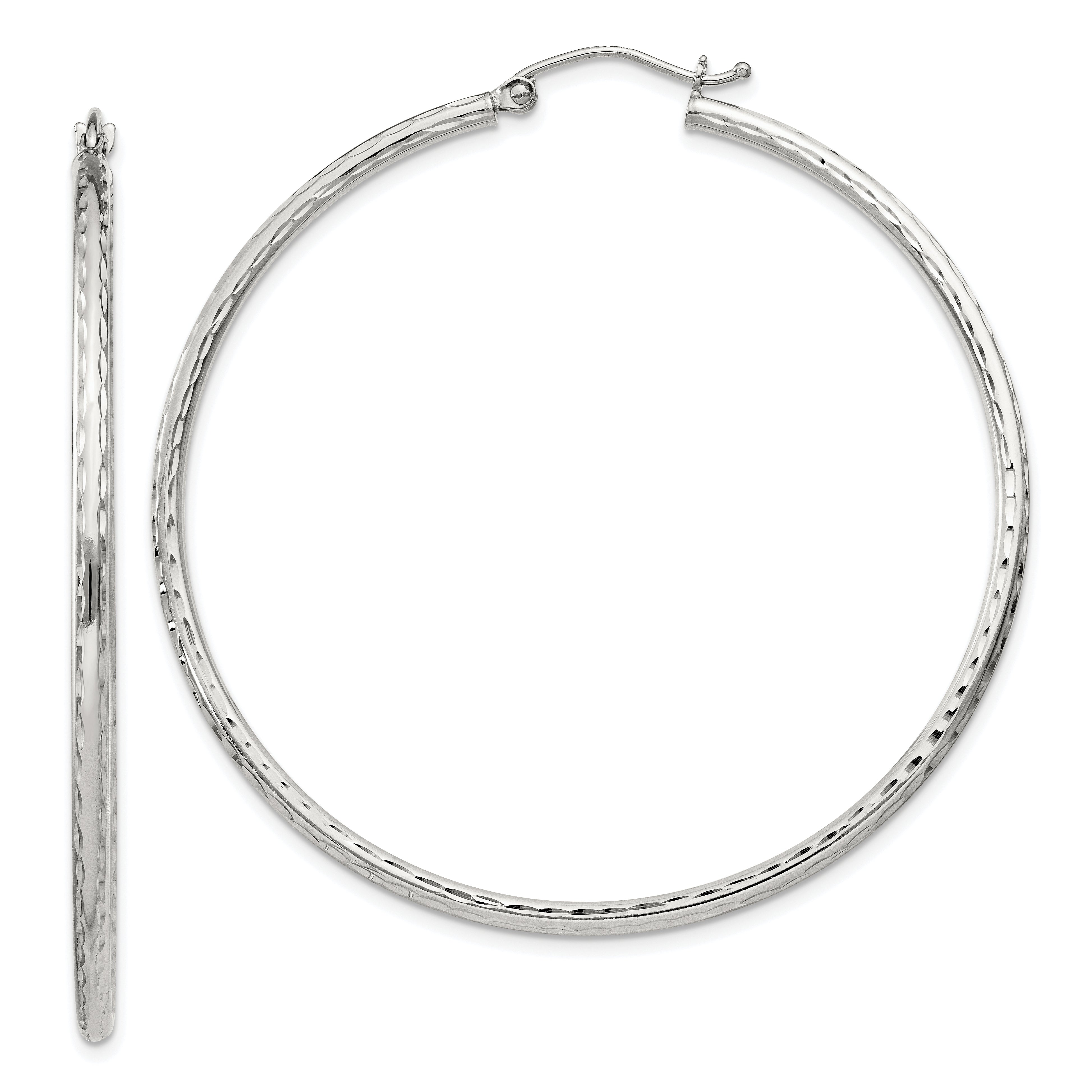Sterling Silver 2mm Diamond Cut Hoop Earrings