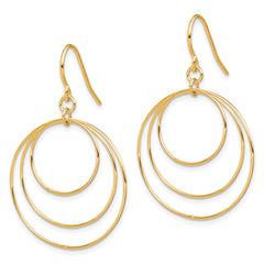Sterling Silver Gold-tone Polished Fancy Triple Circle Dangle Earrings